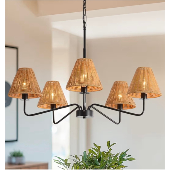 Amazon Other - 29" Rattan Chandelier 5-Light Modern Farmhouse Chandelier
